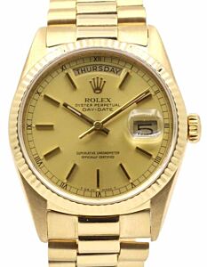 Rolex Day-Date 36mm, Yellow Gold, Champagne Index Dial, President Bracelet, 18238 - PRE-OWNED