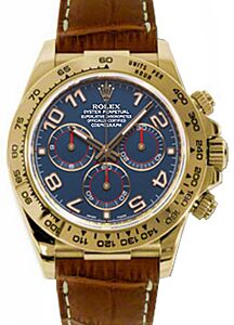 Rolex Daytona Navy Blue Arabic 18k Yellow Gold Brown Leather 116518 PRE-OWNED