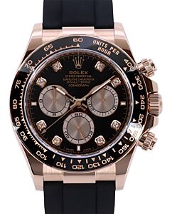 Rolex Daytona Rose Gold Bright Black/Sundust Diamond Dial Oysterflex Rubber Bracelet 126515LN - PRE OWNED