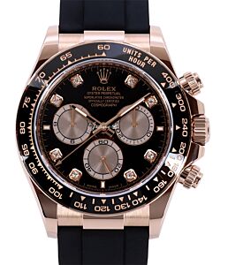 Rolex Daytona Rose Gold Bright Black/Sundust Diamond Dial Oysterflex Rubber Bracelet 126515LN - BRAND NEW