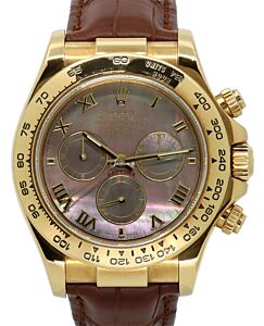 Rolex Daytona Yellow Gold Black Mother Of Pearl MOP Roman Dial 116518 - PRE-OWNED