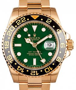 Rolex GMT-Master II Yellow Gold Green Dial Oyster Bracelet 116718LN - PRE-OWNED