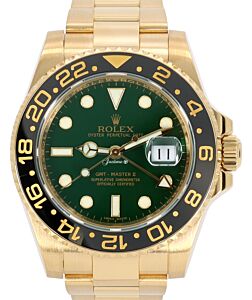 Rolex GMT-Master II Yellow Gold Green Dial Oyster Bracelet 116718LN - PRE-OWNED