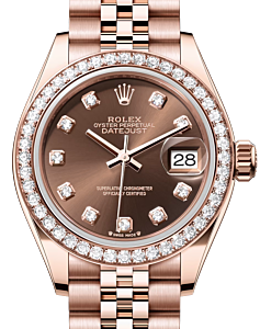 Rolex Lady Datejust 28 Rose Gold Chocolate Diamond Dial & Diamond Bezel Jubilee Bracelet 279135RBR - BRAND NEW