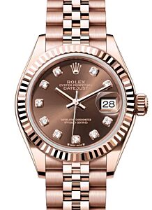 Rolex Lady Datejust 28 Rose Gold Chocolate Diamond Dial & Fluted Bezel Jubilee Bracelet 279175 - BRAND NEW