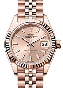 Rolex Lady Datejust 28 Rose Gold Rose Index Dial & Fluted Bezel Jubilee Bracelet 279175 - BRAND NEW