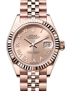 Rolex Lady Datejust 28 Rose Gold Rose Roman Dial & Fluted Bezel Jubilee Bracelet 279175 - BRAND NEW