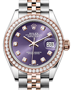 Rolex Lady Datejust 28 Rose Gold/Steel Aubergine Diamond Dial & Diamond Bezel Jubilee Bracelet 279381RBR - BRAND NEW
