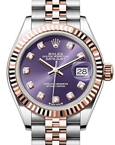 Rolex Lady Datejust 28 Rose Gold/Steel Aubergine Diamond Dial & Fluted Bezel Jubilee Bracelet 279171 - BRAND NEW