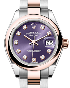 Rolex Lady Datejust 28 Rose Gold/Steel Aubergine Diamond Dial & Smooth Domed Bezel Oyster Bracelet 279161 - BRAND NEW