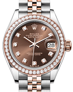 Rolex Lady Datejust 28 Rose Gold/Steel Chocolate Diamond Dial & Diamond Bezel Jubilee Bracelet 279381RBR - BRAND NEW