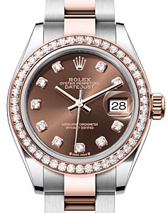Rolex Lady Datejust 28 Rose Gold/Steel Chocolate Diamond Dial & Diamond Bezel Oyster Bracelet 279381RBR - BRAND NEW