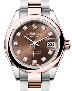Rolex Lady Datejust 28 Rose Gold/Steel Chocolate Diamond Dial & Smooth Domed Bezel Oyster Bracelet 279161 - BRAND NEW