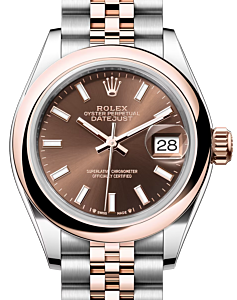 Rolex Lady Datejust 28 Rose Gold/Steel Chocolate Index Dial & Smooth Domed Bezel Jubilee Bracelet 279161 - BRAND NEW