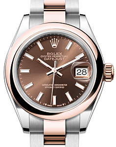 Rolex Lady Datejust 28 Rose Gold/Steel Chocolate Index Dial & Smooth Domed Bezel Oyster Bracelet 279161 - BRAND NEW