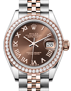 Rolex Lady Datejust 28 Rose Gold/Steel Chocolate Roman Dial & Diamond Bezel Jubilee Bracelet 279381RBR - BRAND NEW