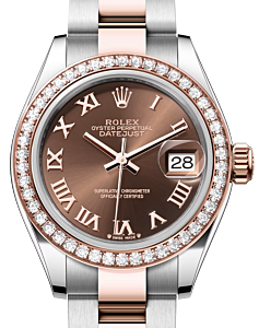 Rolex Lady Datejust 28 Rose Gold/Steel Chocolate Roman Dial & Diamond Bezel Oyster Bracelet 279381RBR - BRAND NEW
