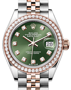 Rolex Lady Datejust 28 Rose Gold/Steel Olive Green Diamond Dial & Diamond Bezel Jubilee Bracelet 279381RBR - BRAND NEW