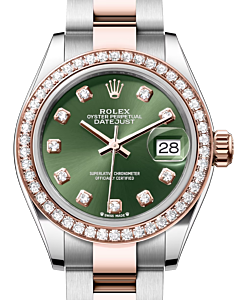 Rolex Lady Datejust 28 Rose Gold/Steel Olive Green Diamond Dial & Diamond Bezel Oyster Bracelet 279381RBR - BRAND NEW