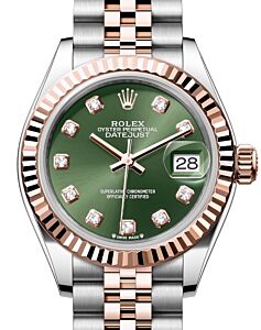 Rolex Lady Datejust 28 Rose Gold/Steel Olive Green Diamond Dial & Fluted Bezel Jubilee Bracelet 279171 - BRAND NEW