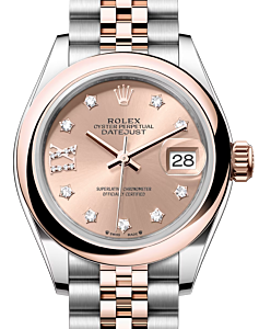 Rolex Lady Datejust 28 Rose Gold/Steel Rose Diamond IX Dial & Smooth Domed Bezel Jubilee Bracelet 279161 - BRAND NEW