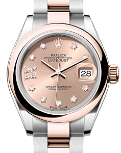 Rolex Lady Datejust 28 Rose Gold/Steel Rose Diamond IX Dial & Smooth Domed Bezel Oyster Bracelet 279161 - BRAND NEW