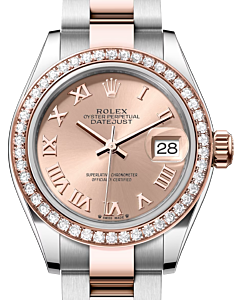 Rolex Lady Datejust 28 Rose Gold/Steel Rose Roman Dial & Diamond Bezel Oyster Bracelet 279381RBR - BRAND NEW
