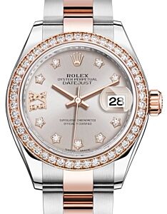 Rolex Lady Datejust 28 Rose Gold/Steel Sundust Diamond IX Dial & Diamond Bezel Oyster Bracelet 279381RBR - BRAND NEW