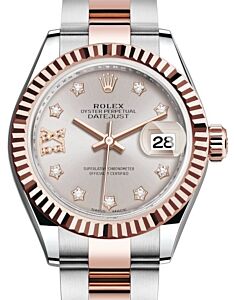Rolex Lady Datejust 28 Rose Gold/Steel Sundust Diamond IX Dial & Fluted Bezel Oyster Bracelet 279171 - BRAND NEW