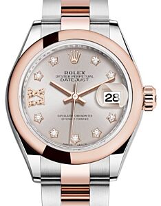 Rolex Lady Datejust 28 Rose Gold/Steel Sundust Diamond IX Dial & Smooth Domed Bezel Oyster Bracelet 279161 - BRAND NEW