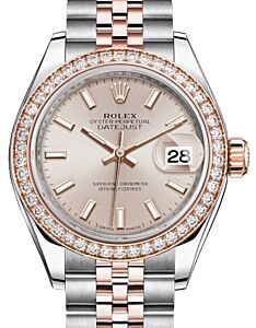 Rolex Lady Datejust 28 Rose Gold/Steel Sundust Index Dial & Diamond Bezel Jubilee Bracelet 279381RBR - BRAND NEW