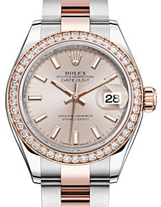 Rolex Lady Datejust 28 Rose Gold/Steel Sundust Index Dial & Diamond Bezel Oyster Bracelet 279381RBR - BRAND NEW
