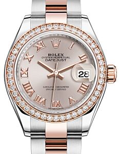 Rolex Lady Datejust 28 Rose Gold/Steel Sundust Roman Dial & Diamond Bezel Oyster Bracelet 279381RBR - BRAND NEW