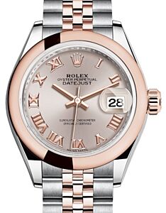 Rolex Lady Datejust 28 Rose Gold/Steel Sundust Roman Dial & Smooth Domed Bezel Jubilee Bracelet 279161 - BRAND NEW