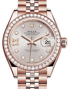 Rolex Lady Datejust 28 Rose Gold Sundust Diamond IX Dial & Diamond Bezel Jubilee Bracelet 279135RBR - BRAND NEW