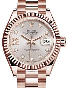 Rolex Lady Datejust 28 Rose Gold Sundust Diamond IX Dial & Fluted Bezel President Bracelet 279175 - BRAND NEW
