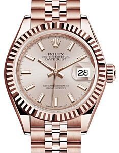 Rolex Lady Datejust 28 Rose Gold Sundust Index Dial & Fluted Bezel Jubilee Bracelet 279175 - BRAND NEW