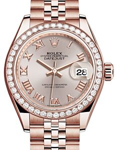 Rolex Lady Datejust 28 Rose Gold Sundust Roman Dial & Diamond Bezel Jubilee Bracelet 279135RBR - BRAND NEW