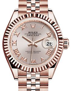 Rolex Lady Datejust 28 Rose Gold Sundust Roman Dial & Fluted Bezel Jubilee Bracelet 279175 - BRAND NEW