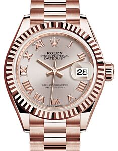 Rolex Lady Datejust 28 Rose Gold Sundust Roman Dial & Fluted Bezel President Bracelet 279175 - BRAND NEW