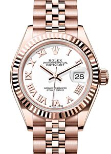 Rolex Lady Datejust 28 Rose Gold White Roman Dial & Fluted Bezel Jubilee Bracelet 279175 - BRAND NEW