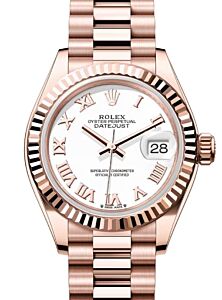 Rolex Lady Datejust 28 Rose Gold White Roman Dial & Fluted Bezel President Bracelet 279175 - BRAND NEW