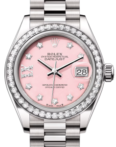 Rolex Lady Datejust 28 White Gold Pink Opal Diamond IX Dial & Diamond Bezel President Bracelet 279139RBR - BRAND NEW