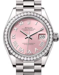 Rolex Lady Datejust 28 White Gold Pink Roman Dial & Diamond Bezel President Bracelet 279139RBR - BRAND NEW