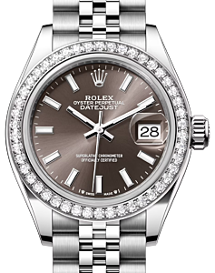 Rolex Lady Datejust 28 White Gold/Steel Dark Grey Index Dial & Diamond Bezel Jubilee Bracelet 279384RBR - BRAND NEW