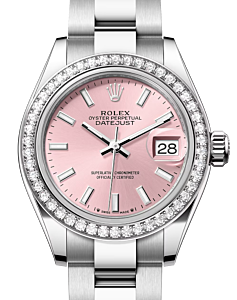 Rolex Lady Datejust 28 White Gold/Steel Pink Index Dial & Diamond Bezel Oyster Bracelet 279384RBR - BRAND NEW