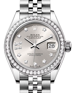 Rolex Lady Datejust 28 White Gold/Steel Silver Diamond IX Dial & Diamond Bezel Jubilee Bracelet 279384RBR - BRAND NEW