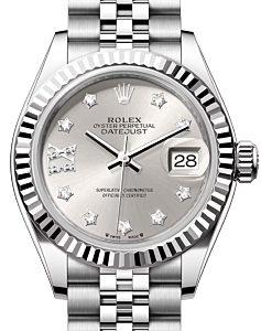 Rolex Lady Datejust 28 White Gold/Steel Silver Diamond IX Dial & Fluted Bezel Jubilee Bracelet 279174 - BRAND NEW
