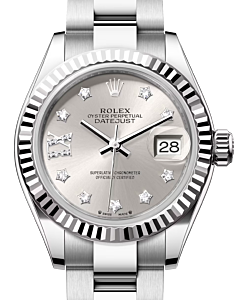 Rolex Lady Datejust 28 White Gold/Steel Silver Diamond IX Dial & Fluted Bezel Oyster Bracelet 279174 - BRAND NEW