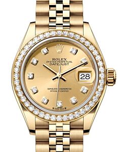 Rolex Lady Datejust 28 Yellow Gold Champagne Diamond Dial & Diamond Bezel Jubilee Bracelet 279138RBR - BRAND NEW